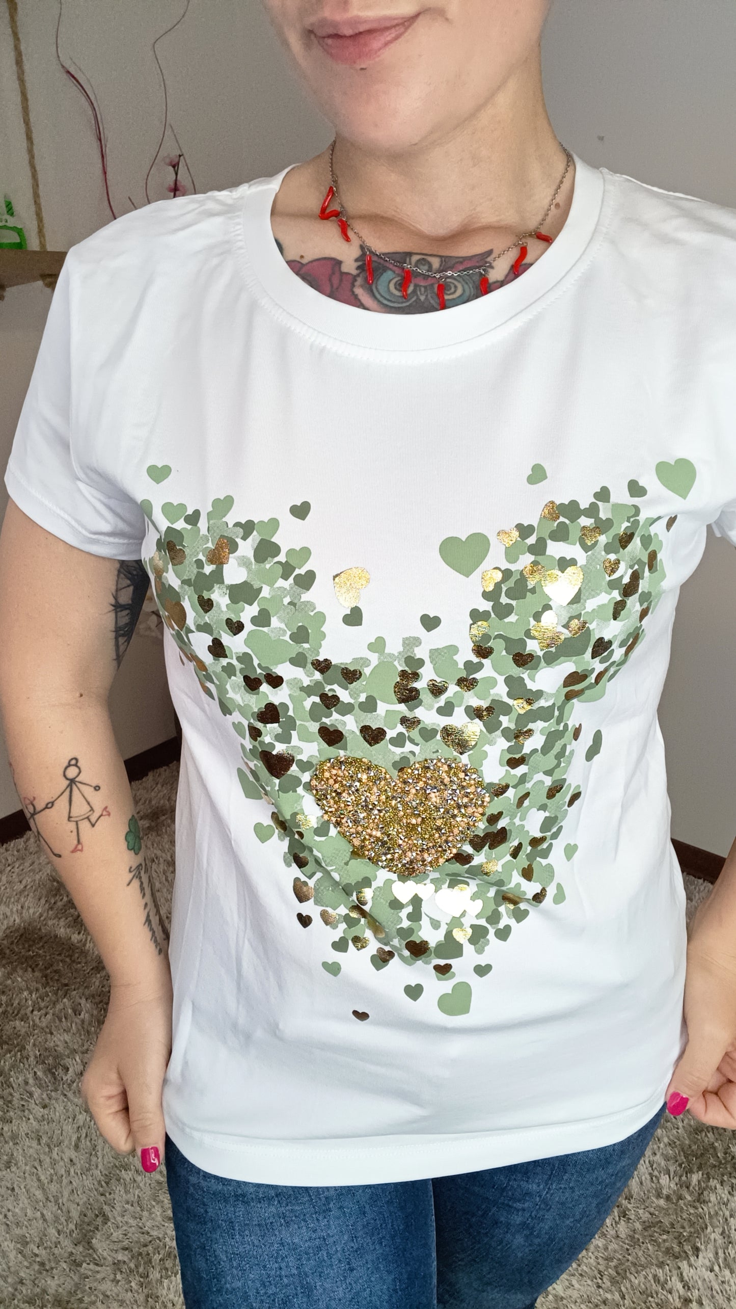 T shirt Fantasia con cuore a strass