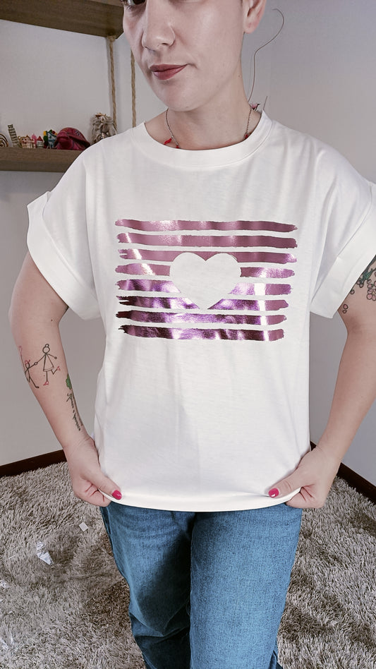 T-Shirt Cuore con strisce