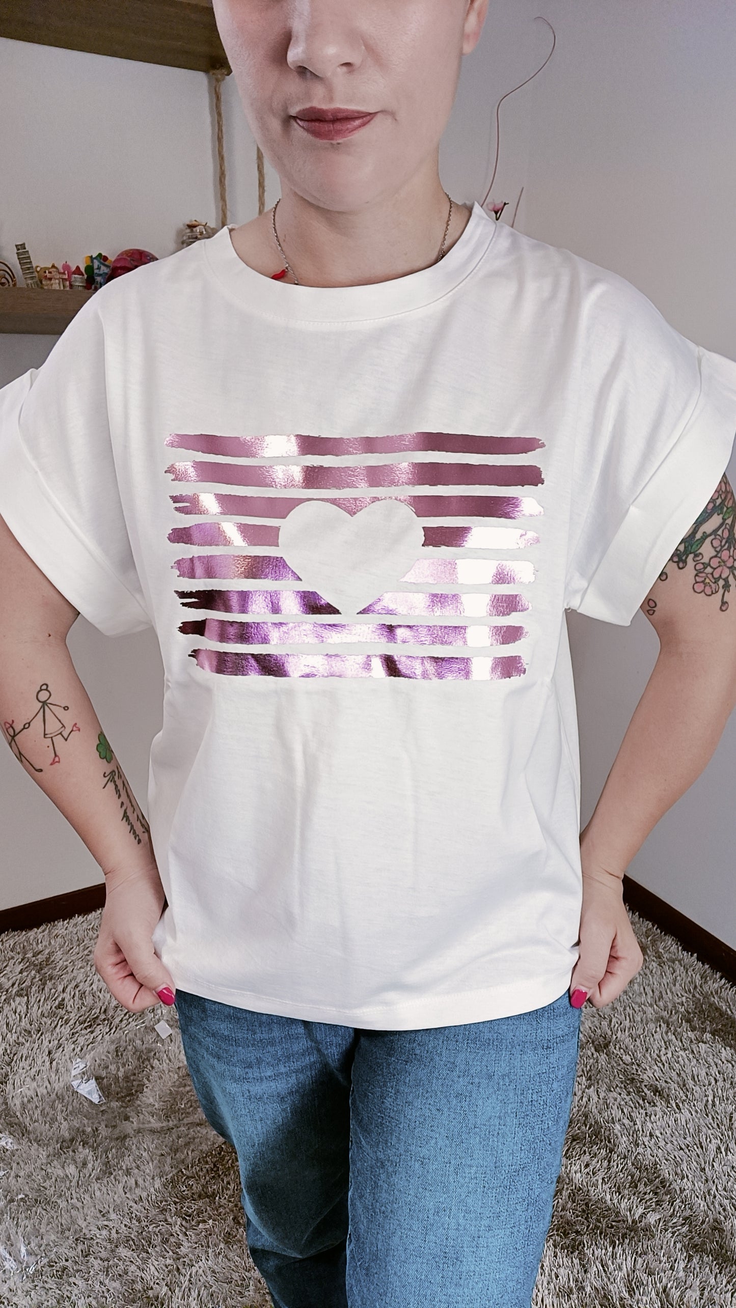 T-Shirt Cuore con strisce