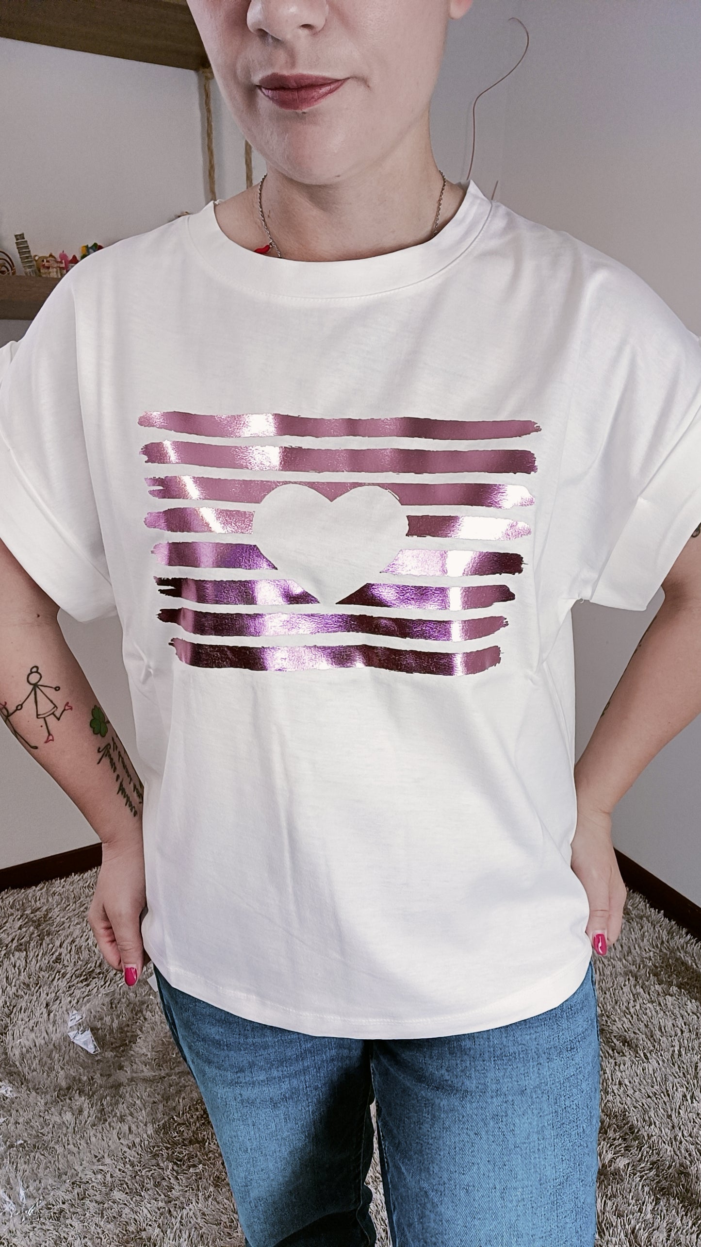 T-Shirt Cuore con strisce