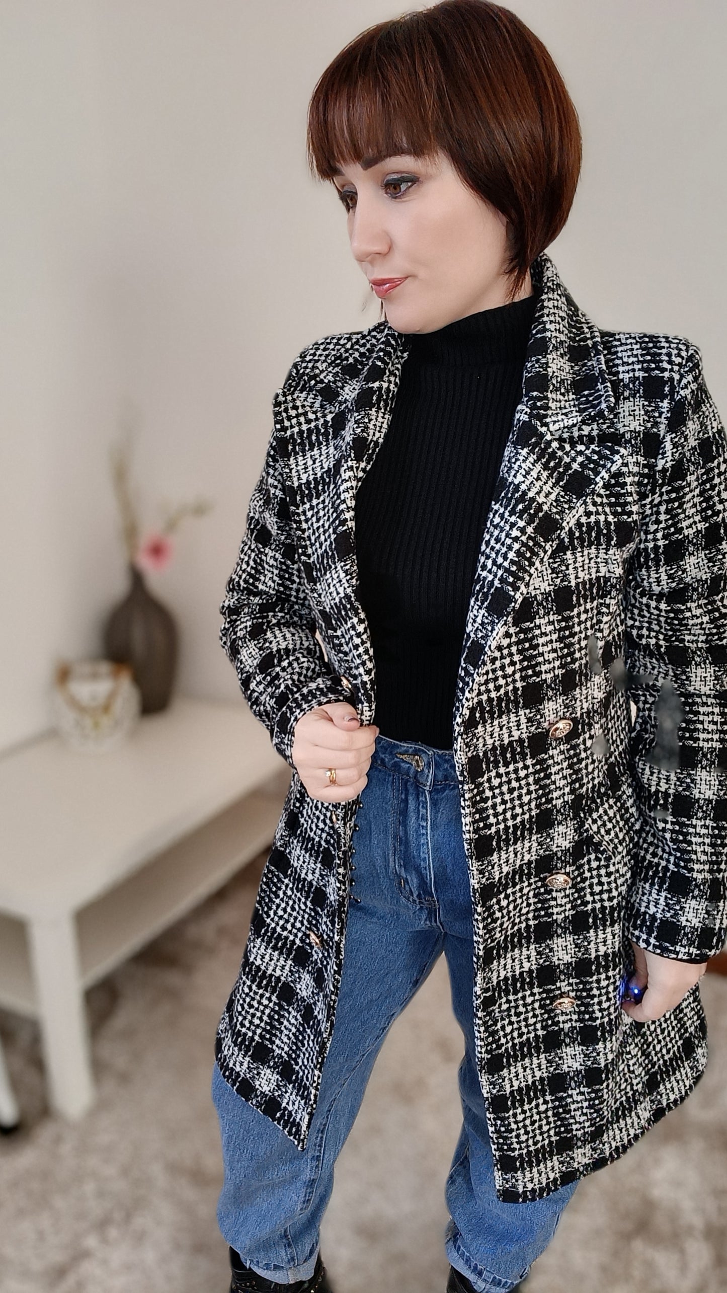 Cappotto con stampa a Quadretti